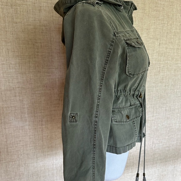 AMERICAN RAG Cie Womens sz Medium olive green hood Zip Up military Jacket cotton - Picture 5 of 16